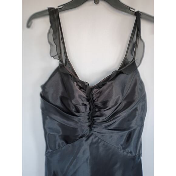 Night Way Collections Black Satin Formal Gown Sz 16 Prom Sleeveless Empire Waist - Picture 6 of 11